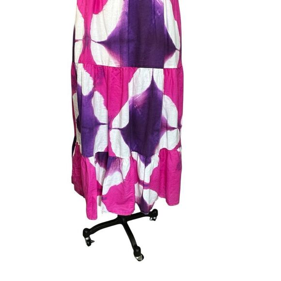 Busayo Collective Purple and Pink Tie Dye Ruffle One-Shoulder Midi Dress | 6 - Picture 12 of 12